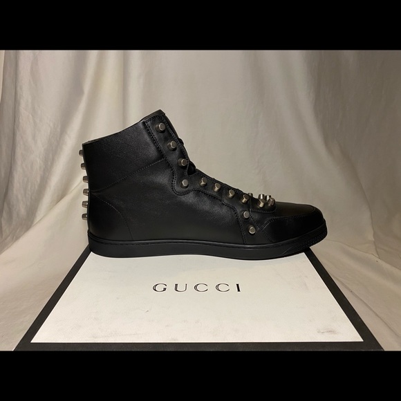 NEW $950 GUCCI BLACK SPIKE HIGH TOP SHOE SZ 10.5 G - Picture 3 of 6
